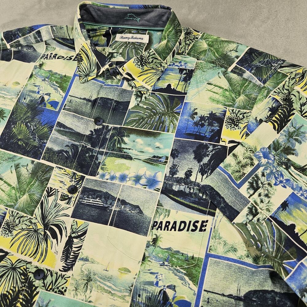 Tommy Bahama Shirt‎ Mens XL Silk Hawaiian Short Sleeve Island Snapshot Paradise